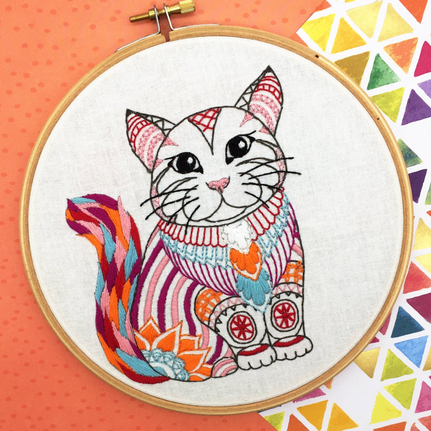 Cat Embroidery Kit: Simple kit - no hoop