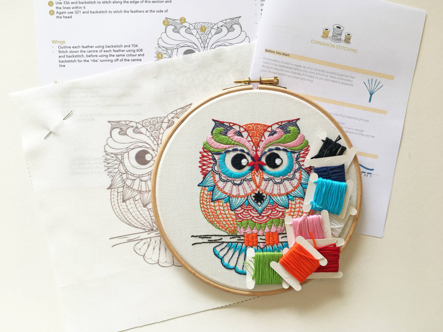Owl Embroidery Kit: Simple kit - no hoop