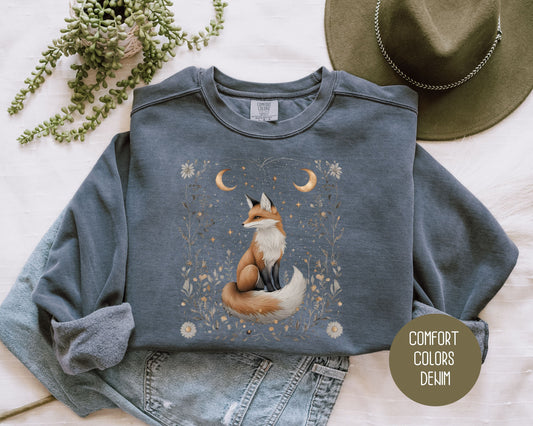 Celestial Cottagecore Fox Comfort Colors Sweatshirt