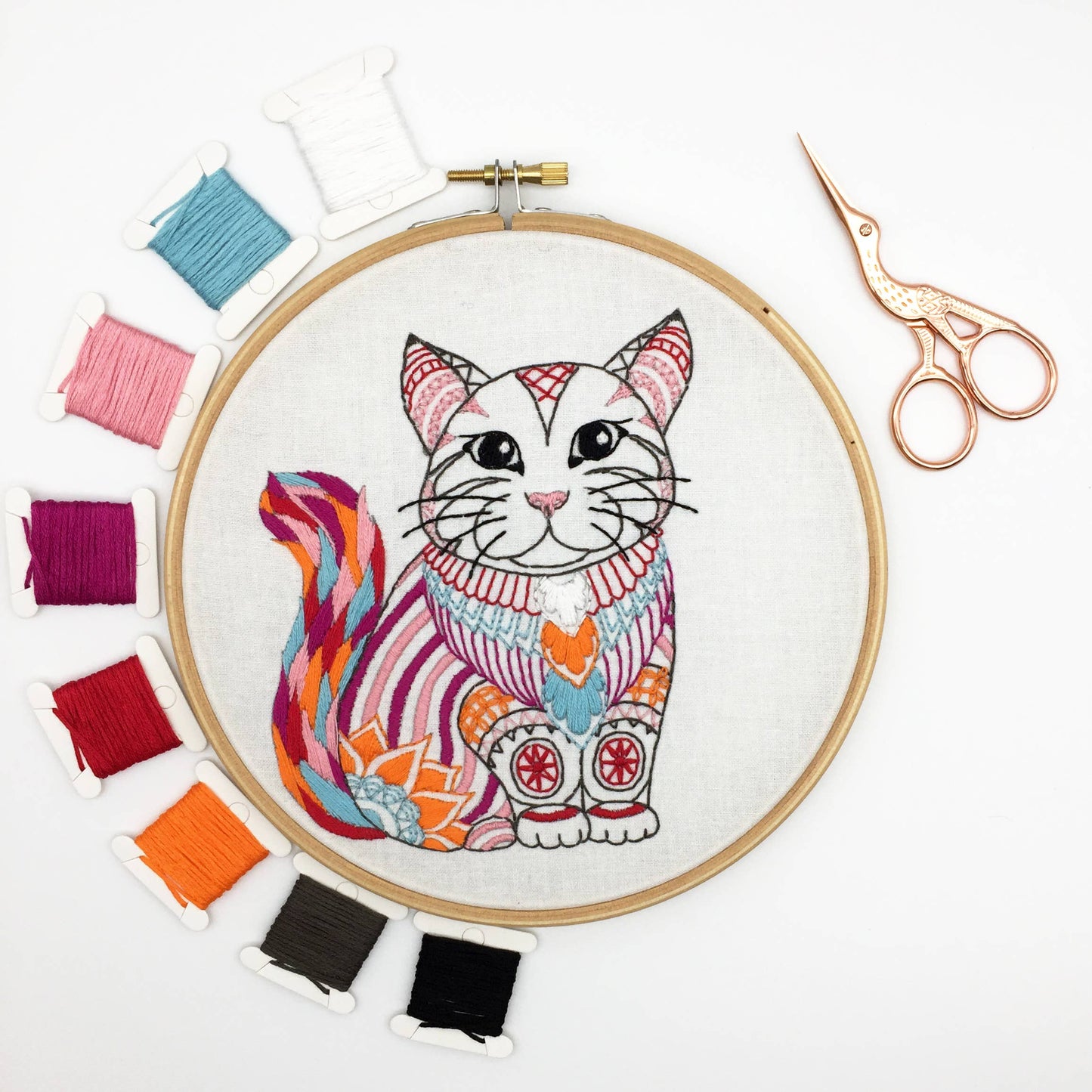 Cat Embroidery Kit: Simple kit - no hoop