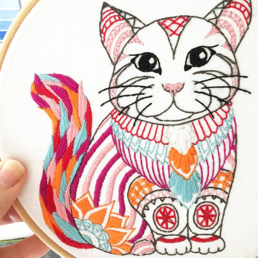 Cat Embroidery Kit: Simple kit - no hoop