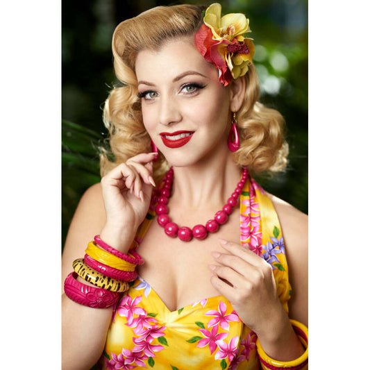 Iris Pink Heavy Carve Fakelite Drop Earrings by Splendette