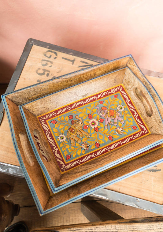 Jayan Elephant Hand Painted Set of 2 Trays
