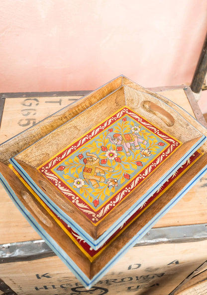 Jayan Elephant Hand Painted Set of 2 Trays