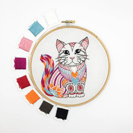 Cat Embroidery Kit: Simple kit - no hoop