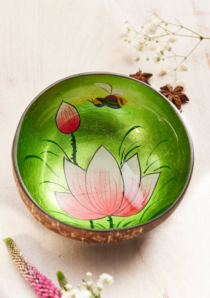 Coconut Bowl With Bee & Flowers