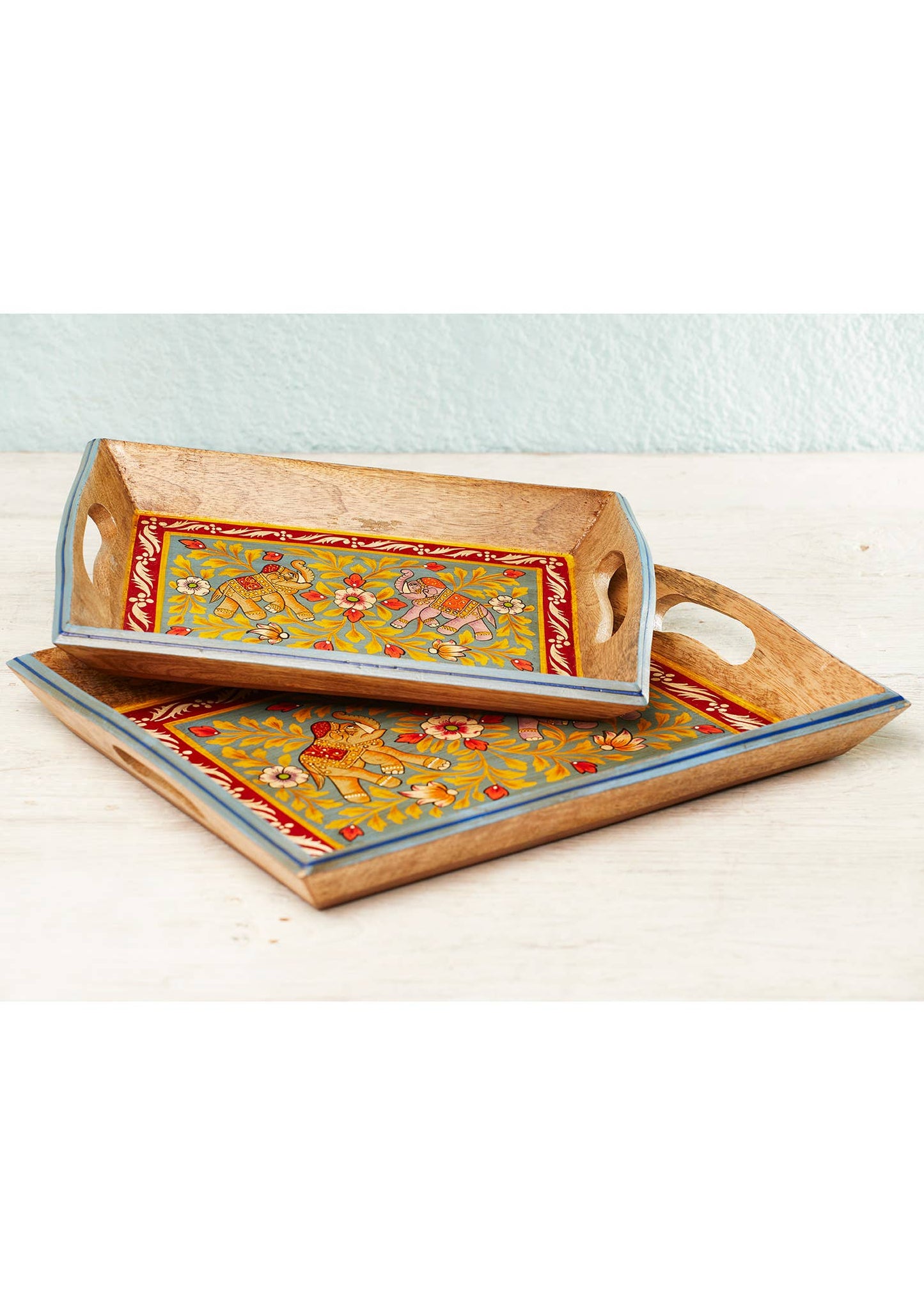 Jayan Elephant Hand Painted Set of 2 Trays