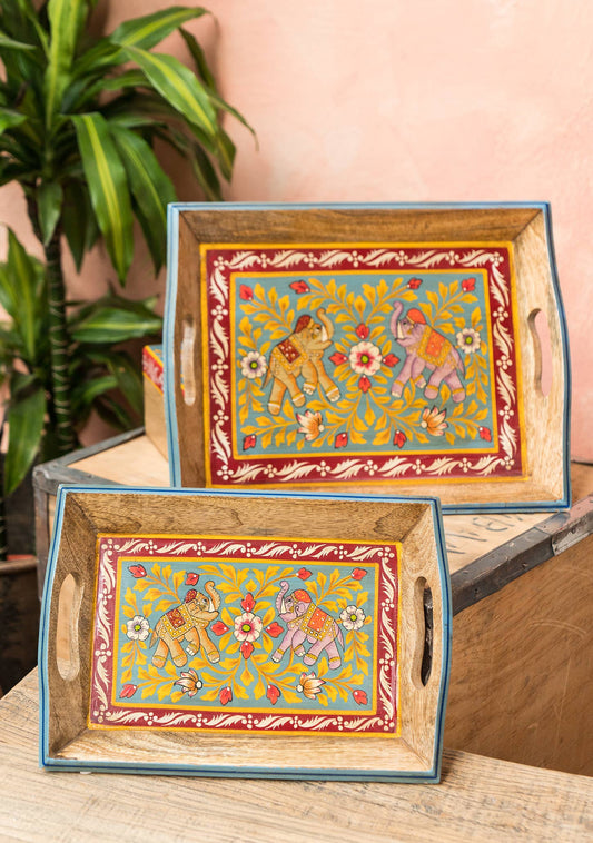 Jayan Elephant Hand Painted Set of 2 Trays